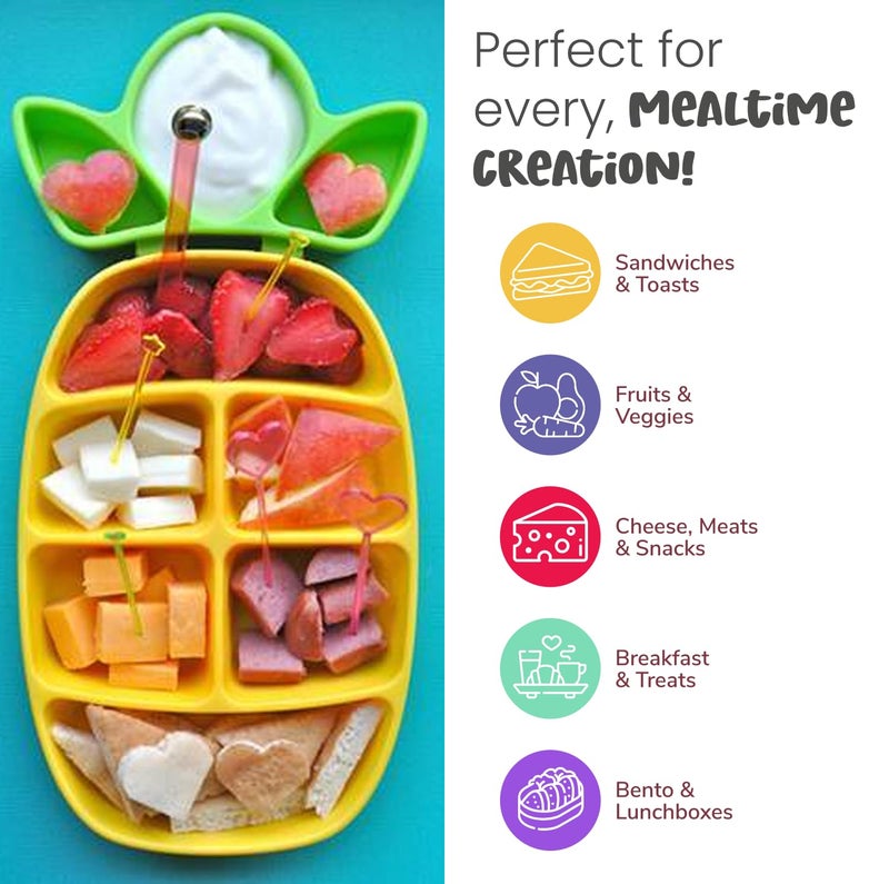 FUNBITES Sandwich Cutter for Kids Lunch, Mini Cookie Cutters, Bento Box Accessories, Cut Food into Bite-Size Shapes for Toddlers, Great for picky eaters - Green Squares/Red Hearts/Blue Triangles 3pk - Image 5